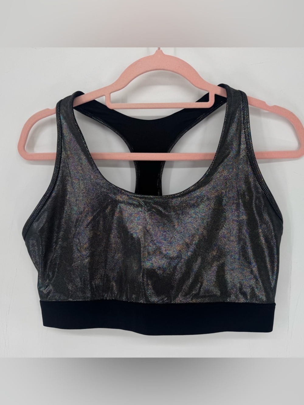 Zyia Active Women's Shimmery Black Racerback Sports Bra With Cut Out Size XL